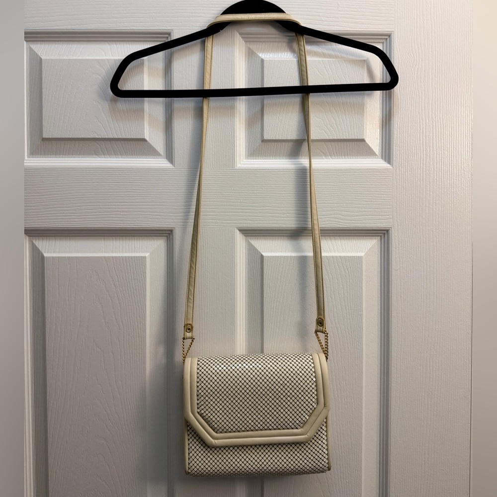 Vintage Whiting And Davis White Metal Mesh Leather Purse - Picture 2 of 5